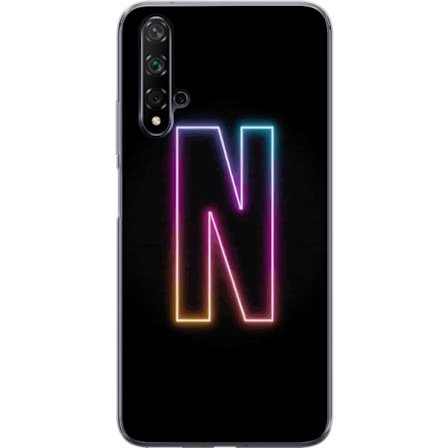 Kompatibelt Mobildeksel til Huawei Huawei nova 5T Minimalistisk neonbokstav N i fargeskiftende lys mot svart bakgrunn