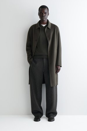 COS Men's Jersey De Lana Merino Con Cuello De Pico in Verde