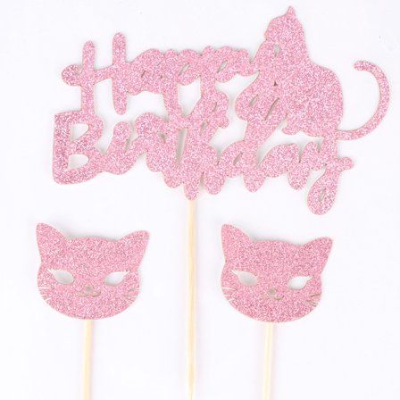 Rosa lyckokatt tema grattis på födelsedagen glitter tårta
