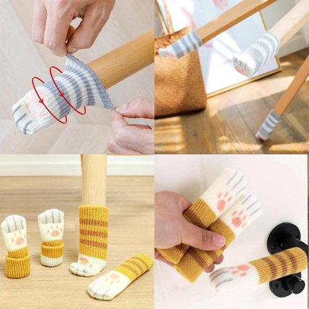 24 stk. strikkede stolebensbeskyttere, elastiske stolebensokker, strikkede møbelsokker, kattepoter, møbelsokker, anti-ridse, stolestrømper til bord