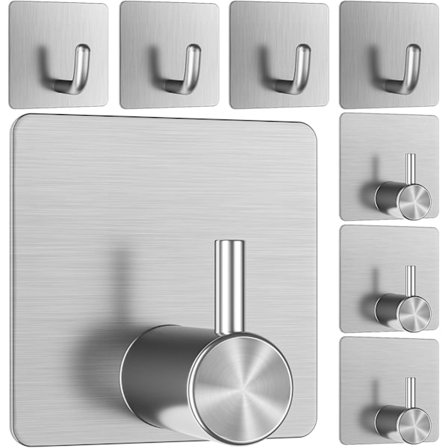 8-pak Selvklæbende Kroge, Håndklædekrog i Rustfrit Stål, Badeværelseskroge, Vægkroge til Køkken og Badeværelse