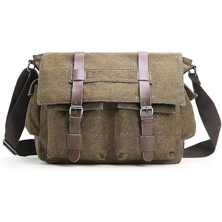 Canvas Messenger Bag, Herrväska med Acsergery Flera Fack, Vintage Axelremsväska Present