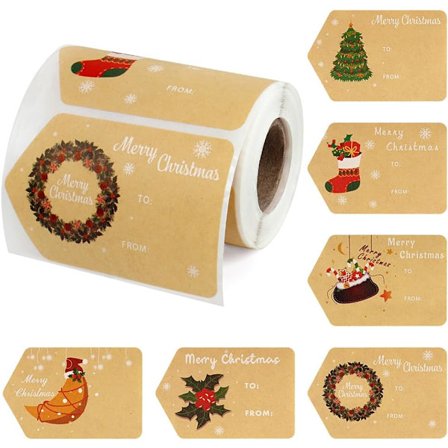 Gaveetiketter, selvklebende God Jul-navnelapper egnet for gavelapper i esker, poser, konvolutter (200 stk)