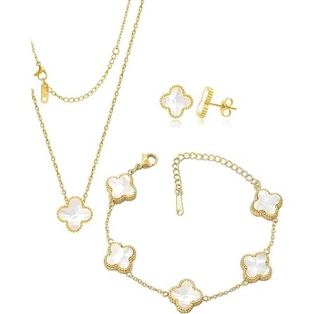 Lyckoklöver Halskæde Øreringe Armbånd Sæt til Kvinder Piger 19k Guldbelagt Charm Søde Smykker Kvinder Piger Gave