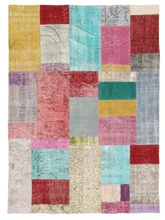 Hand Knotted Patchwork Rug 147X200 Red/Grey