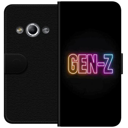 Kompatibelt Lommeboketui til Samsung Galaxy Xcover 3 Neontext Gen Z i fargerikt lys mot mørk bakgrunn i moderne digital stil