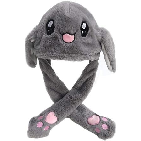 Lady Girl Plyschdjur Öronmössa Leksak Födelsedagspresent Med Rörliga Öron Tryck På Djurkepsen Gör Öronen Rör Flicka-Dunkelgrau