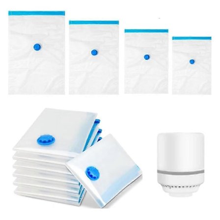 12-pakning Vakuumposer med Elektrisk Pumpe (3xJumbo, 3xStor, 3xMedium, 3xLiten) - Plassbesparende for Klær, Sengetøy og Reise