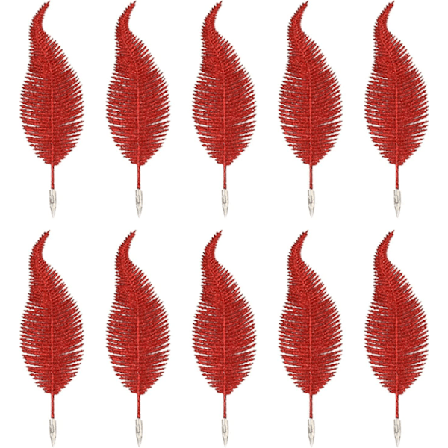 Set med 10 konstgjorda julstjärnor - Glitter Phoenix-blad - Julgransdekorationer