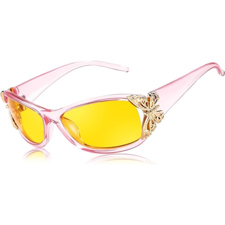 Uusin malli 2025 Polarisoivat yölasit naisille, keltaiset linssit, häikäisynesto, turvallinen ajaminen, UV-suoja B0103, läpinäkyvä pinkki