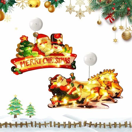 2 stk. juledekorationer, julelys med sugekop, julevindueslys med sugekop, juleophængslys,