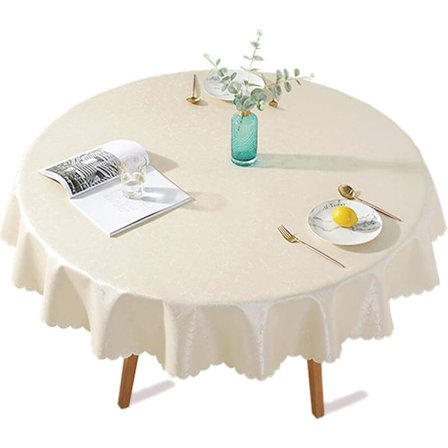 PU-pinnoitettu muovipöytäliina pyöreä, tahroja hylkivä, vedenpitävä, öljynkestävä, tyylikäs kukkakuvio piknikille, ulos, puutarhaan - halkaisija 140 