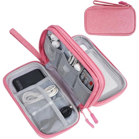 Elektronikk Tilbehør Organizer Bag - Rosa, Dobbeltlags Reisekabel Organizer Bag Pouch Bærbar