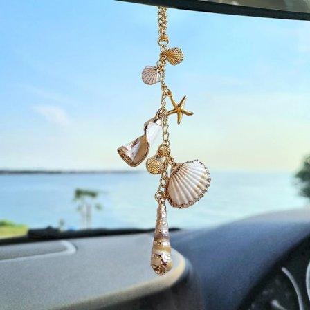 Bildekor med snäckskal, söt kusthängande berlock för backspegeln, Boho-strandtema biltillbehör
