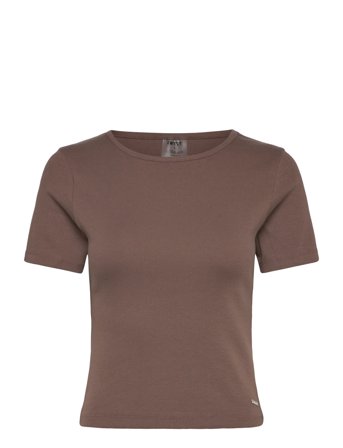aim ́n Ease Ribbed Short Sleeve - Brown - M