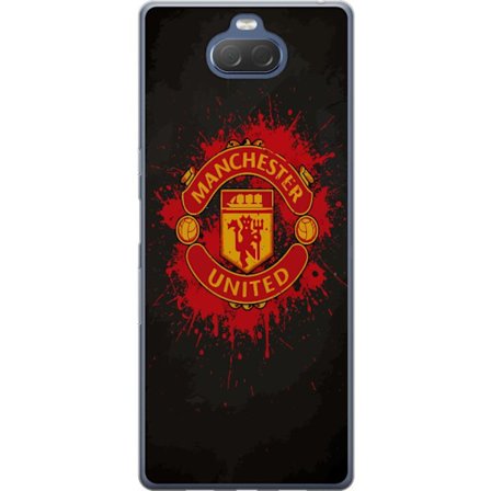 Kompatibelt Mobildeksel til Sony Sony Xperia 10 Plus Manchester United logo i rød og gul farge med røff sportslig bakgrunn