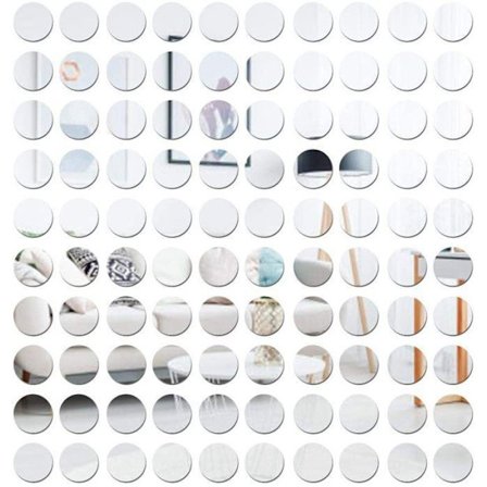 Mural Spejl Klistermærker 100 Stk Runde i Akryl, Selvklæbende Runde Vægbeklædning Fleksible Spejle