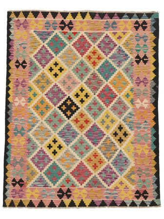 151X195 Alfombra Kilim Afghan Old Style Oriental Naranja/Verde (Lana, Afganistán) Carpetvista