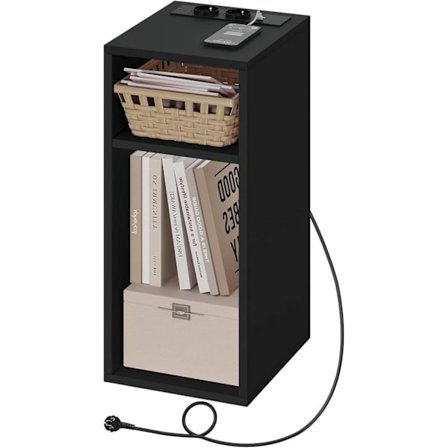 Rootz sengebord med strømstik - Ladestation - Natbord - Åbne hylder - E1 konstrueret træ - 25 cm x 60 cm x 30 cm