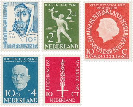Holland 1954-1955 - NVPH 646-648+654+660 - Postfrisk