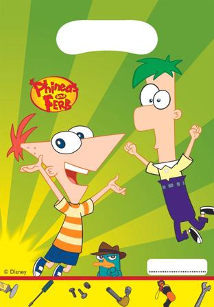 Phineas & Ferb Godteposer m/motiv, (6 pk) Alltid en "slager" med godteposer i selskapet!