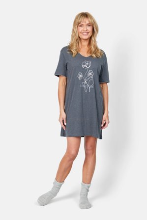 BRANDTEX - Natkjole - Grå - Blomster Print