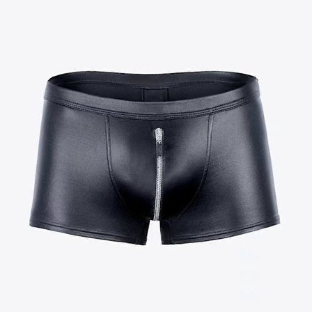 Boxers for menn, kunstskinnundertøy, shorts med glidelås og åpen skritt, lavt liv, underbukser, boxer med U-lomme