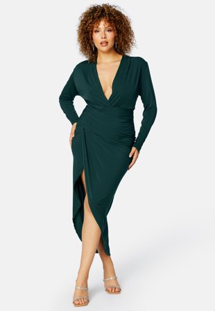 John Zack Curve Long Sleeve Rouch Curve Dress Forest Night Klær