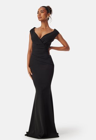 Goddiva-Bardot Pleat Maxi Dress-XXL (UK18)