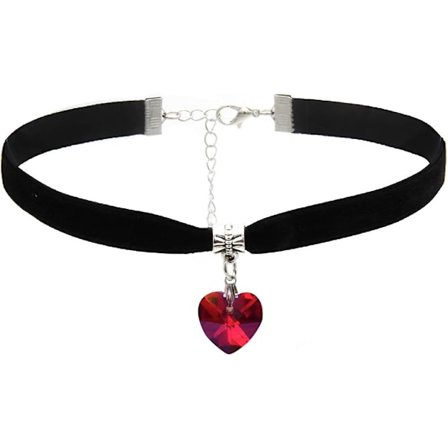 Svart Chokerhalsband för Kvinna Hjärtformad Choker Halsband Justerbart Sammet Choker Mjukt Kragekedja Rött Hjärta Halsband Halloween Cosplay Fest