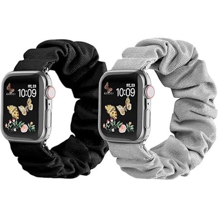 2 kpl joustava kangasrannekkeen vaihto Scrunchie yhteensopiva 38/40/41mm rannekkeiden kanssa