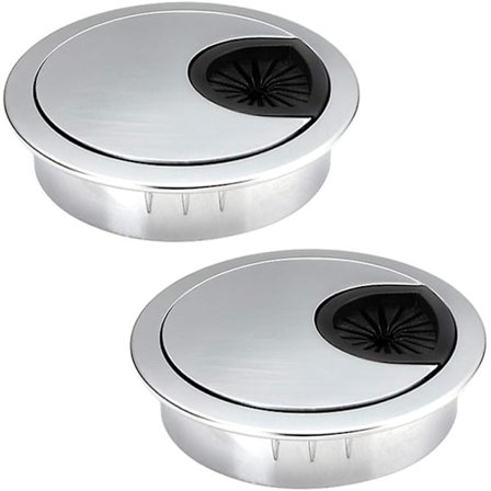 2 stk. hul-dæksel diameter 50 mm, højde 15 mm, sølv kabelgennemføring rund zinklegering kabelhul-dæksel gennemgangsmuffe til skrivebord, bord 