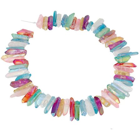 Erivärisiä AB Aura -titaanipinnoitettuja kvartsikristallipisteitä, karkeita tankoja, piikkejä, pistehelmiä, 15 tuuman nauha, porattu