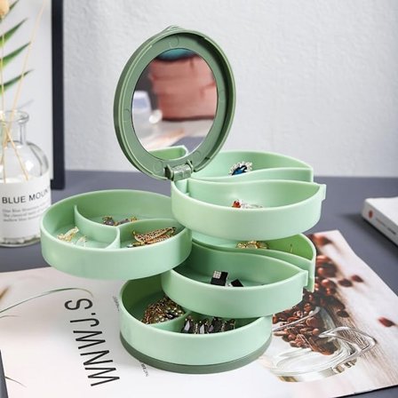 Smykkeskrin Roterbart Foldbart Flere Lag Opbevaring til Øreringe Støvfrit Kompakt Elegant Grøntsagsdesign