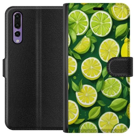 Kompatibel Tegnebogsetui til Huawei P20 Pro Farverigt citrussyre med lime og citroner og grønne blade på en dybgrøn baggrund