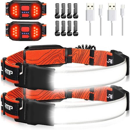 Ladattava otsalamppu, 230° laaja kulma 1000 lumenia otsalamppu punaisella takavalolla 3 valotilaa Kevyt säädettävä LED-otsalamppu vedenpitävä juoksuun