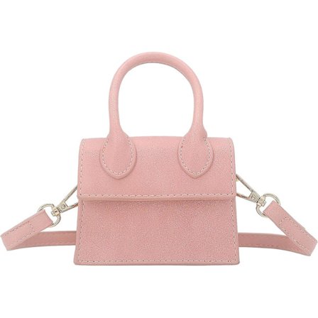 Mini Crossbody Bag for kvinner og jenter i syntetisk skinn, veske med klaff, clutch og håndveske med topphåndtak, rosa