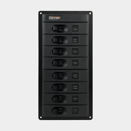 Panneau de commutation / panneau de disjoncteurs Connex Circuit Breaker Panel, 20 A, 8 interrupteurs, avec disjoncteurs automatiques
