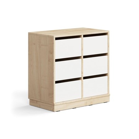 Student storage CASPER, 6 drawers, base frame, birch/white