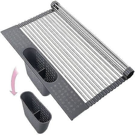 Kjøkkenvask med rullbar avløp i rustfritt stål med bestikk