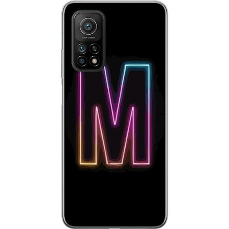 Yhteensopiva Puhelinkuori Xiaomi Xiaomi Mi 10T Pro 5G Neonkirjain M värinvaihtuva valotehoste mustaa taustaa vasten, moderni minimalistinen typografi