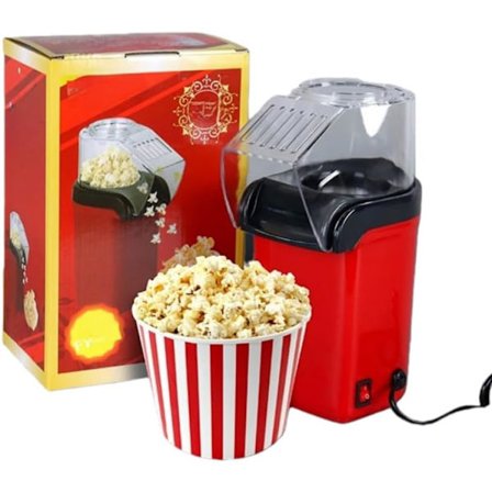 Elektrisk popcornmaskine med varm luft, oliefri og sund snackmaskine med målekop, dimensioner 17 x 12 x 26 cm