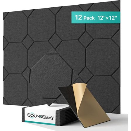 12-pak Selvklæbende Akustikpaneler, Lydisolerende Plader 30x30cm til Dør, Loft, Hjemmekontor_OF