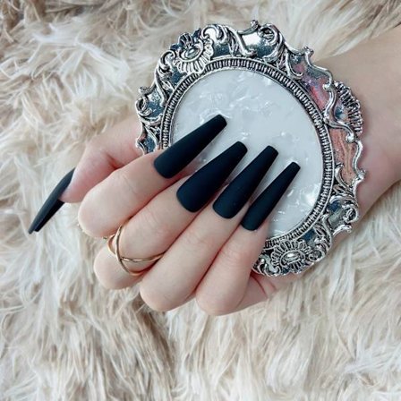 Ekstra Lange Kistefalske Negle, 100 stk./æske Falske Negle Lange Ballerina Negletips Mat Sort Fuld Dækning Tryk på Negle Manicure Kunst Negletips