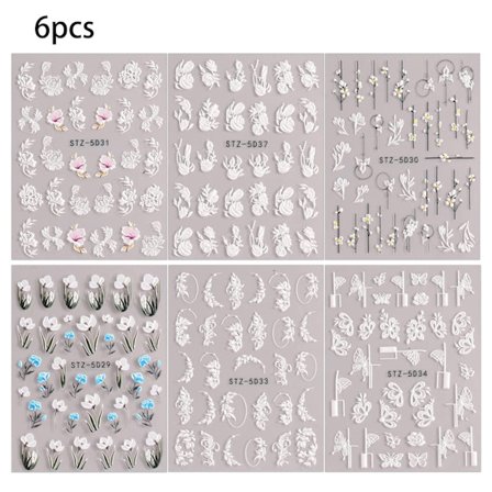 6 stk 5D blomster negl klistremerker med tredimensjonal