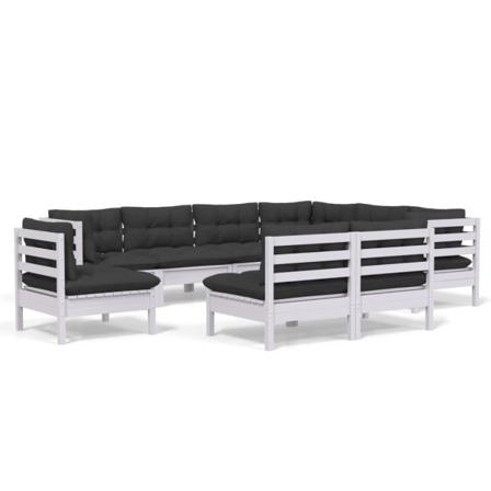 Vidaxl Loungegrupp Med Dynor 9 Delar Vit Massiv Furu Vit