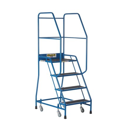 Weight-reactive mobile safety steps, 4 treads, H 930 mm, blue