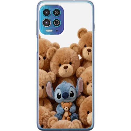Kompatibel Mobilcover til Motorola Motorola Moto G100 Sød og sikker illustration med Stitch omgivet af bamser, der skaber en varm og legende følelse