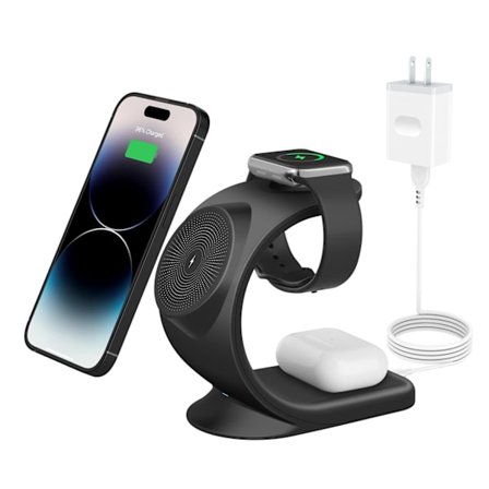 Magsafe Oplader Stand, Trådløs 3 i 1 Oplader med QC3.0 Adapter, Magnetisk Trådløs Oplader Kompatibel