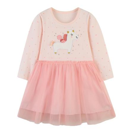 Flickor Baggy Mesh Klänningar Tecknat Print Långärmad Festklänning